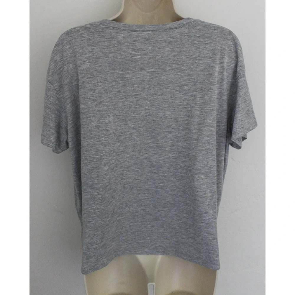 Alo Yoga T-Shirt Top Womens XS Gray Pullover Graphic Tee Short Sleeve Scoop Neck